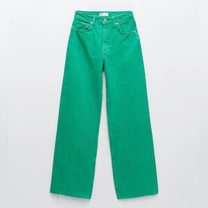 Zara Green High-Waisted Full Length Women Wide Leg Jeans 27/4